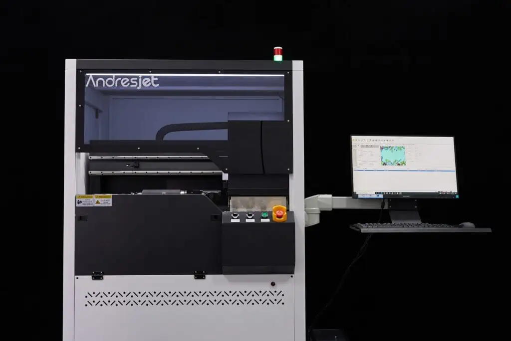 Andres-360: Cylinder & Taper Printer capable of printing on bottle-like objects with a surface deviation up to 15mm, offering 4-color versatility.