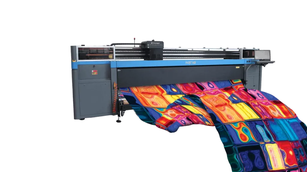 FABJET-DUO: Indian-made direct-to-textile printing machine designed for simultaneous printing with different inks and fabrics.